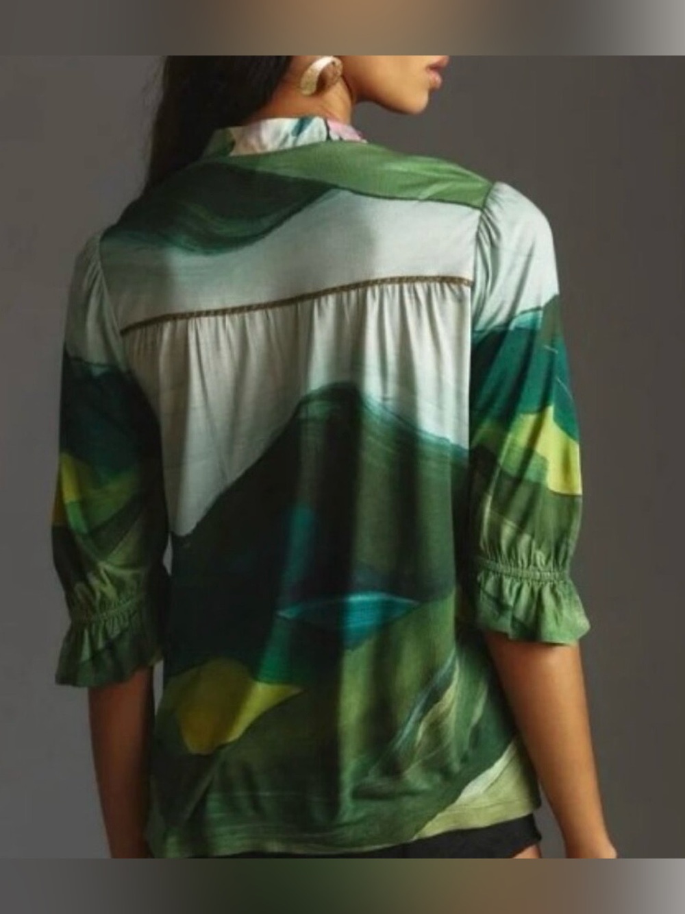 Anthropologie BI'Nk London Stephanie Top M Floral Embroidered Boho Tunic V-Neck - Picture 11 of 12